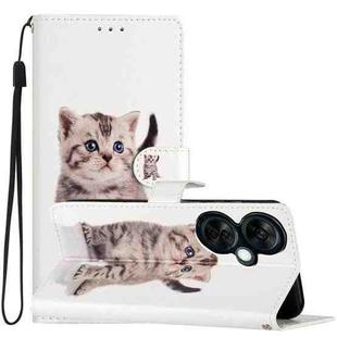 For OnePlus Nord CE 3 Lite 5G Colored Drawing Leather Phone Case(Little Tabby Cat)