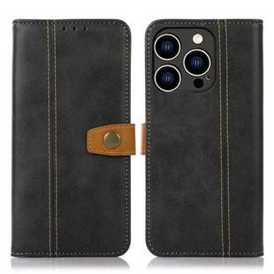 For iPhone 15 Pro Max Stitching Thread Calf Texture Leather Phone Case(Black)