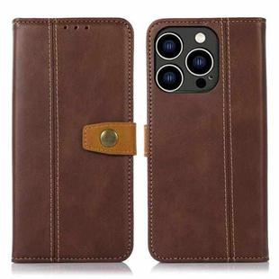 For iPhone 15 Pro Max Stitching Thread Calf Texture Leather Phone Case(Coffee)