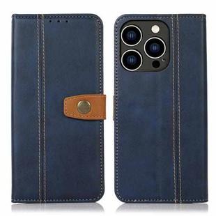 For iPhone 15 Pro Stitching Thread Calf Texture Leather Phone Case(Blue)