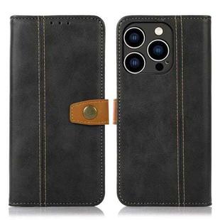 For iPhone 15 Pro Stitching Thread Calf Texture Leather Phone Case(Black)