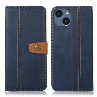 For iPhone 15 Plus Stitching Thread Calf Texture Leather Phone Case(Blue)