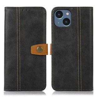 For iPhone 15 Plus Stitching Thread Calf Texture Leather Phone Case(Black)