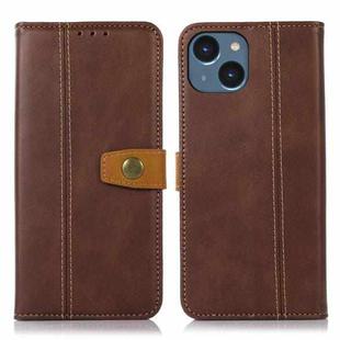 For iPhone 15 Plus Stitching Thread Calf Texture Leather Phone Case(Coffee)
