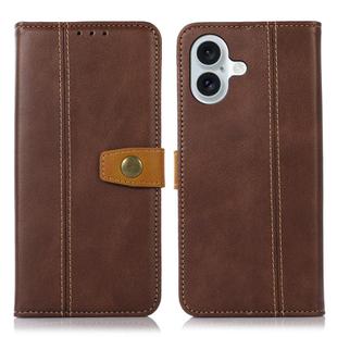 For iPhone 16 Stitching Thread Calf Texture Leather Phone Case(Coffee)