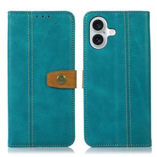 For iPhone 16 Stitching Thread Calf Texture Leather Phone Case(Light Green)