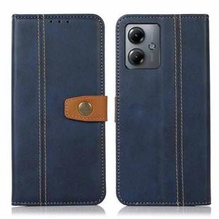For Motorola Moto G14 4G Stitching Thread Calf Texture Leather Phone Case(Blue)