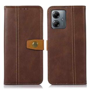 For Motorola Moto G14 4G Stitching Thread Calf Texture Leather Phone Case(Coffee)