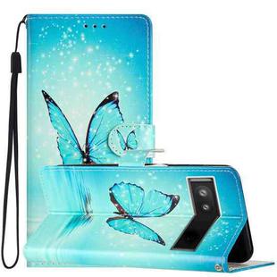 For Google Pixel 6 Pro Colored Drawing Leather Phone Case(Blue Butterfly)