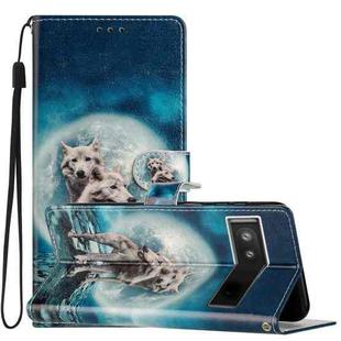 For Google Pixel 6 Pro Colored Drawing Leather Phone Case(Twin Wolves)