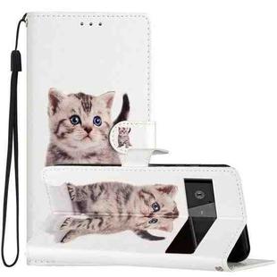 For Google Pixel 6 Colored Drawing Leather Phone Case(Little Tabby Cat)