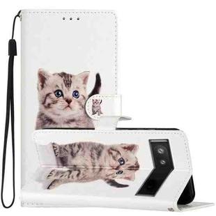 For Google Pixel 6a Colored Drawing Leather Phone Case(Little Tabby Cat)