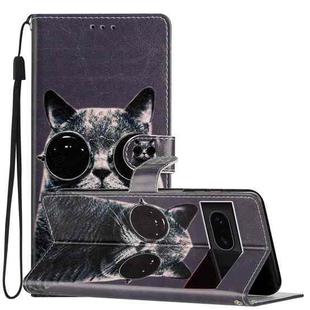 For Google Pixel 7 Colored Drawing Leather Phone Case(Sunglasses Cat)