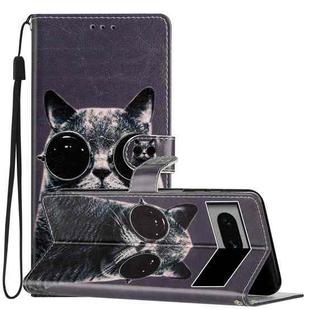For Google Pixel 7 Pro Colored Drawing Leather Phone Case(Sunglasses Cat)