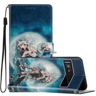 For Google Pixel 7a Colored Drawing Leather Phone Case(Twin Wolves)