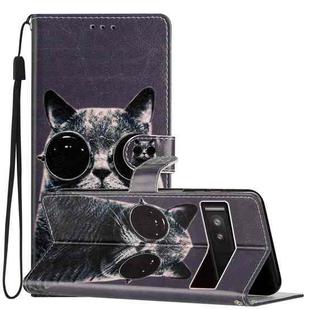 For Google Pixel 7a Colored Drawing Leather Phone Case(Sunglasses Cat)