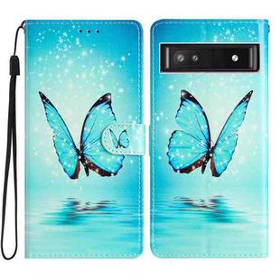 For Google Pixel 9a Colored Drawing Leather Phone Case(Blue Butterfly)