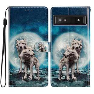 For Google Pixel 9a Colored Drawing Leather Phone Case(Twin Wolves)