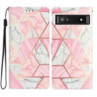 For Google Pixel 9a Colored Drawing Leather Phone Case(Pink Marble)