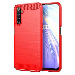 For Realme 6 Brushed Texture Carbon Fiber TPU Phone Case(Red)