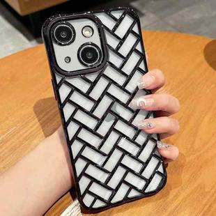 For iPhone 14 Plus Woven Grid 3D Electroplating Laser Engraving Phone Case(Black)
