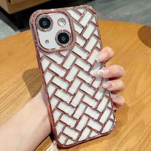 For iPhone 14 Plus Woven Grid 3D Electroplating Laser Engraving Phone Case(Rose Gold)