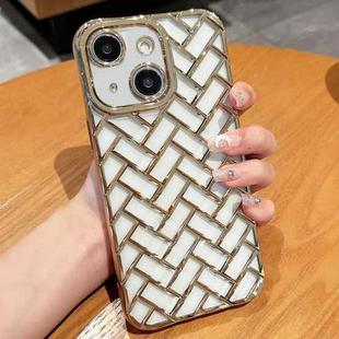 For iPhone 14 Woven Grid 3D Electroplating Laser Engraving Phone Case(Gold)