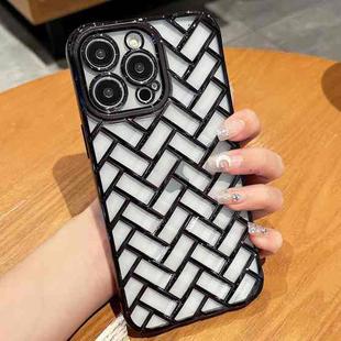 For iPhone 13 Pro Max Woven Grid 3D Electroplating Laser Engraving Phone Case(Black)