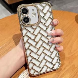 For iPhone 12 Woven Grid 3D Electroplating Laser Engraving Phone Case(Gold)