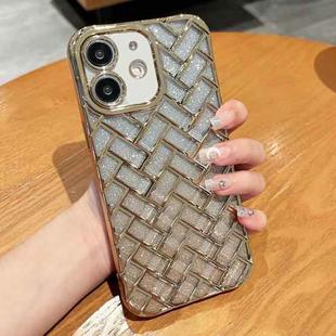 For iPhone 11 Woven Grid 3D Electroplating Laser Engraving Glitter Paper Phone Case(Gold)