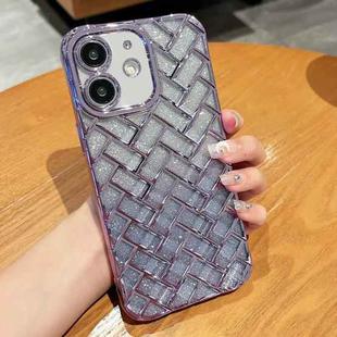 For iPhone 11 Woven Grid 3D Electroplating Laser Engraving Glitter Paper Phone Case(Purple)