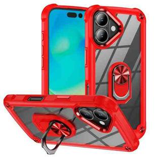 For iPhone 16 TPU + PC Lens Protection Phone Case with Ring Holder(Red)