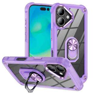 For iPhone 16 TPU + PC Lens Protection Phone Case with Ring Holder(Purple)