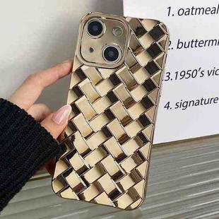 For iPhone 14 Retro Weave Texture Electroplating Phone Case(Gold)