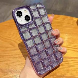 For iPhone 14 Plus 3D Grid Glitter Paper Phone Case(Purple)