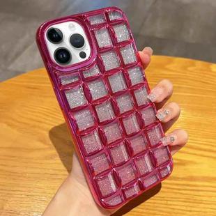 For iPhone 14 Pro Max 3D Grid Glitter Paper Phone Case(Rose Red)