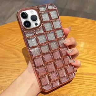 For iPhone 14 Pro Max 3D Grid Glitter Paper Phone Case(Rose Gold)