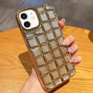 For iPhone 12 / 12 Pro 3D Grid Glitter Paper Phone Case(Gold)