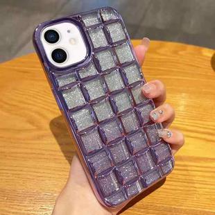 For iPhone 12 / 12 Pro 3D Grid Glitter Paper Phone Case(Purple)
