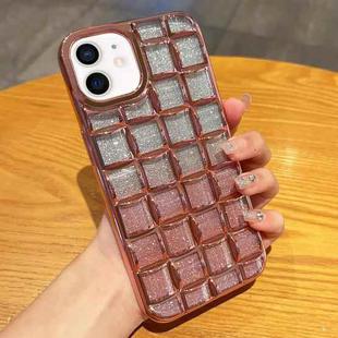 For iPhone 12 mini 3D Grid Glitter Paper Phone Case(Rose Gold)