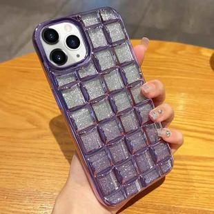 For iPhone 11 Pro Max 3D Grid Glitter Paper Phone Case(Purple)