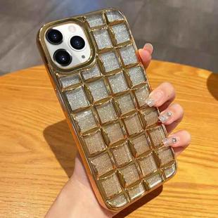 For iPhone 11 Pro 3D Grid Glitter Paper Phone Case(Gold)