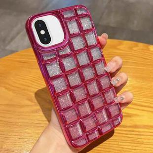 For iPhone XS / X 3D Grid Glitter Paper Phone Case(Rose Red)