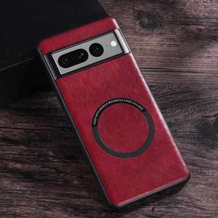 For Google Pixel 8 Magsafe Magnetic Ring Leather Texture Phone Case(Red)