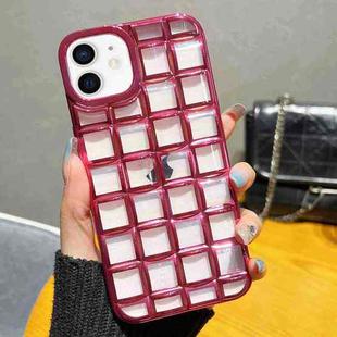 For iPhone 12 / 12 Pro 3D Grid Phone Case(Rose Red)