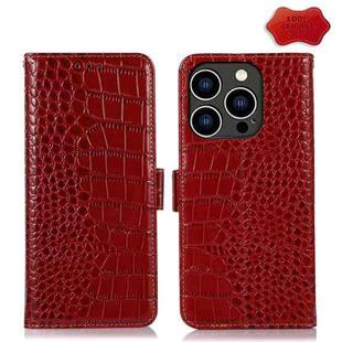 For iPhone 15 Pro Max Crocodile Top Layer Cowhide Leather Phone Case(Red)