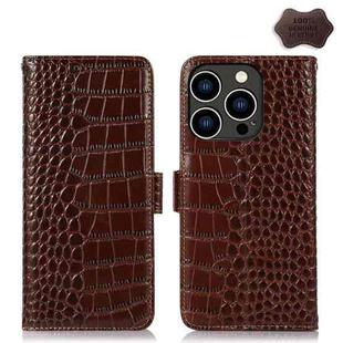 For iPhone 15 Pro Max Crocodile Top Layer Cowhide Leather Phone Case(Brown)