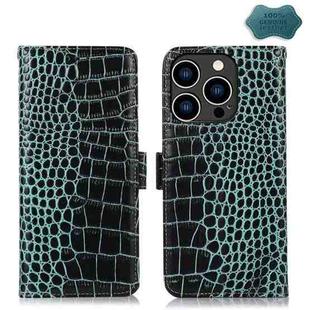 For iPhone 15 Pro Crocodile Top Layer Cowhide Leather Phone Case(Green)