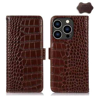 For iPhone 15 Pro Crocodile Top Layer Cowhide Leather Phone Case(Brown)