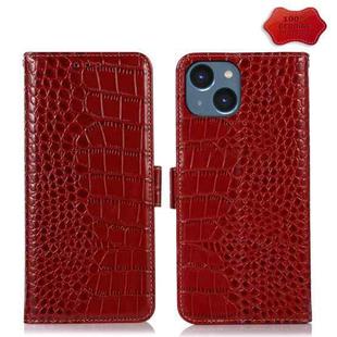 For iPhone 15 Crocodile Top Layer Cowhide Leather Phone Case(Red)